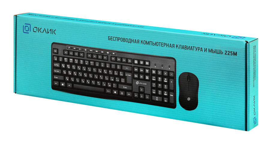Комплект (клавиатура+мышь) Oklick 225M, USB, беспроводной, черный