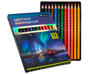 Карандаши 12 цв. INTELLIGENT DN-7901 Трехгранные, деревянные, заточенные, в к/к