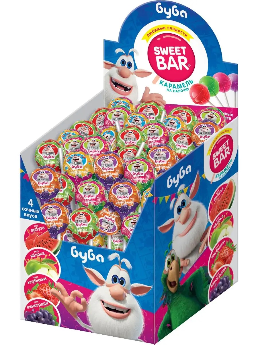 БУБА  SWEET BAR  Карамель леденцовая на палочке ассорти вкусов 11 гр.