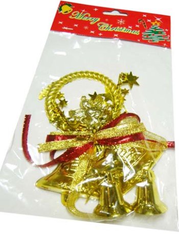 Новогоднее украшение ВА-160 Подвеска, колокольчики с ангелочком 15см на блист