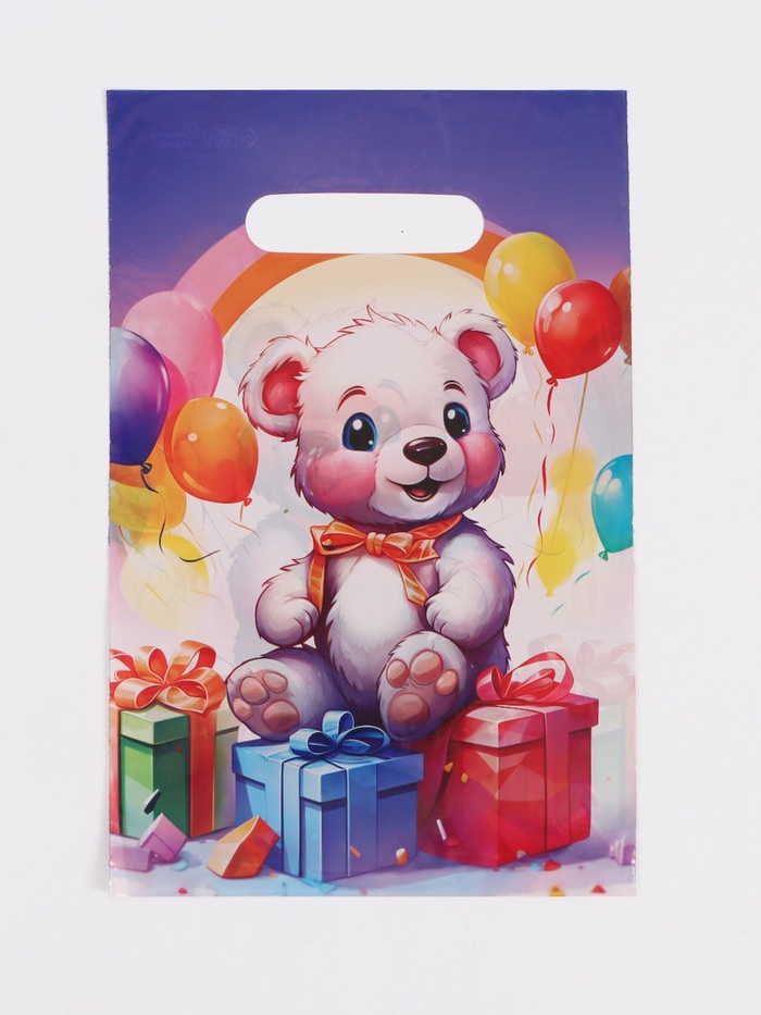 Пакет подарочный «Мишутка в подарках», полиэтиленовый с вырубной ручкой, 20×30 см 30 мкм