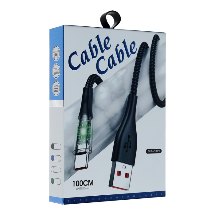 Кабель, 2 А, Lightning  - USB, прозрачный, оплётка нейлон, 1 м, синий   9940210