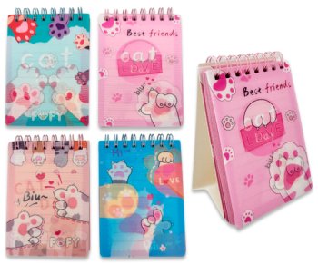 Записная книжка А7 70л. DK-186 спираль "Лапки" 7,6х10,5см, пластик обложка с голографией, линия