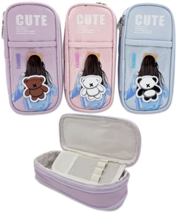 Пенал DO-130 "Девушка" прямоугольный, текстиль/силикон, 1 отделение на молнии, 1 наружный карман, ас