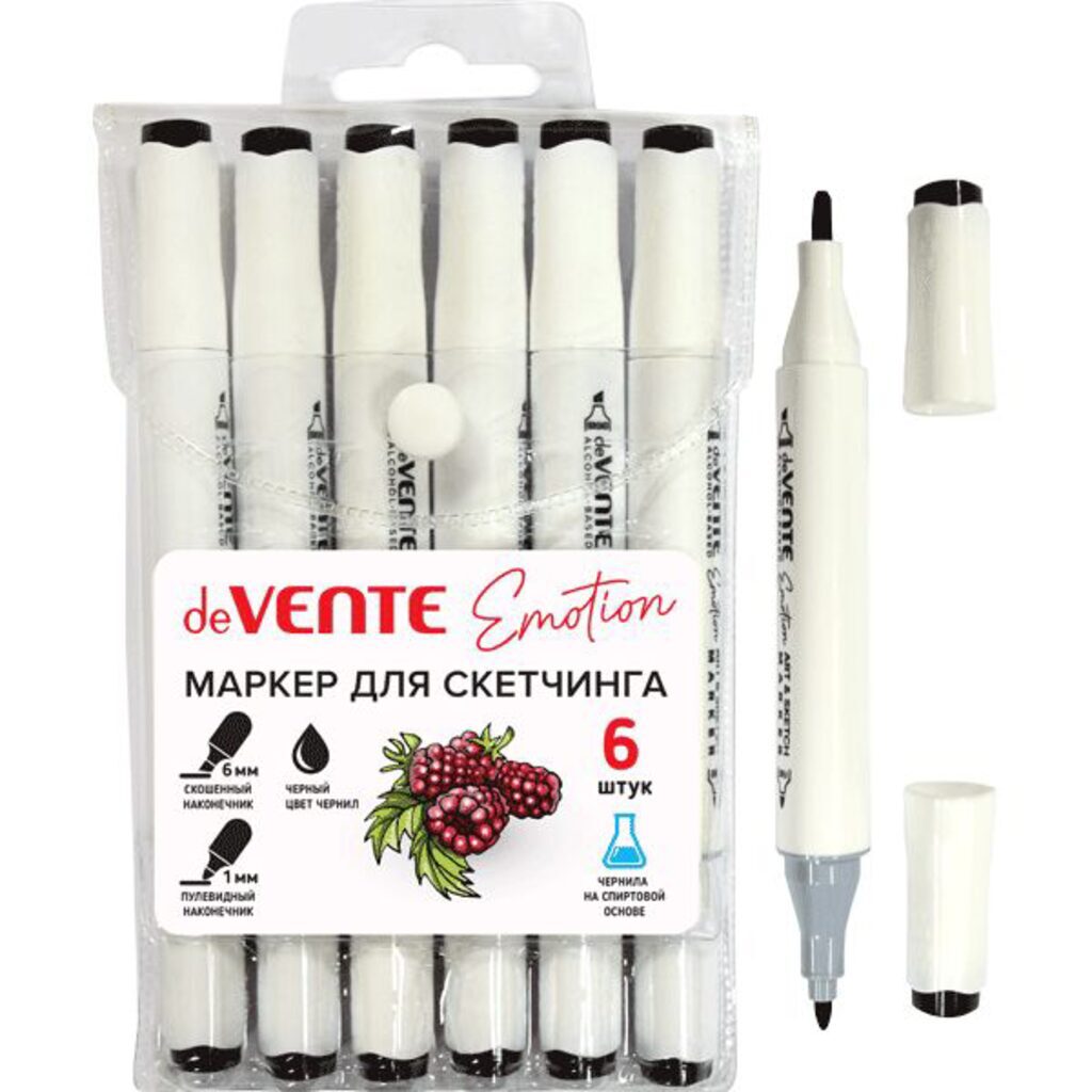 Маркер для скетчинга пулевидн. deVENTE. Emotion" Черный двусторон., 1,0-6,0мм 196562