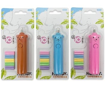 Ластик на батарейках DJ-414 Электрический, 10 стержней-ластиков, 12х2,5см, фигурный цветной корпус,