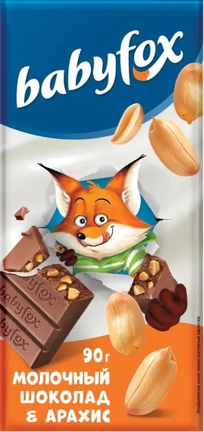 «BabyFox», молочный шоколад с арахисом, 90 г