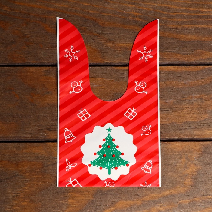 Пакет полиэтиленовый подарочный новогодний, с ушками «Ёлка», 13×22 см