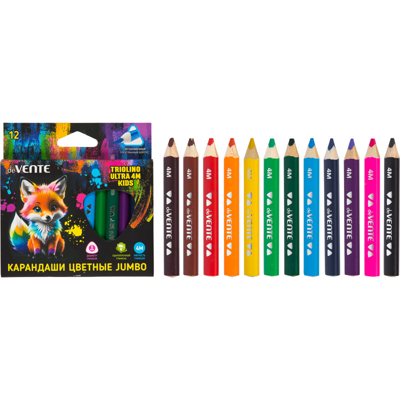 Карандаши цвет. Jumbo 12цв deVENTE.Triolino Ultra 4М.KIDS"10мм, трехгранные