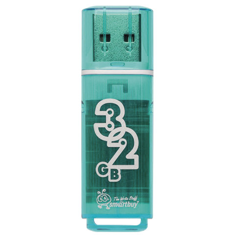 Флеш-диск 32 GB, SMARTBUY Glossy, USB 2.0, зеленый