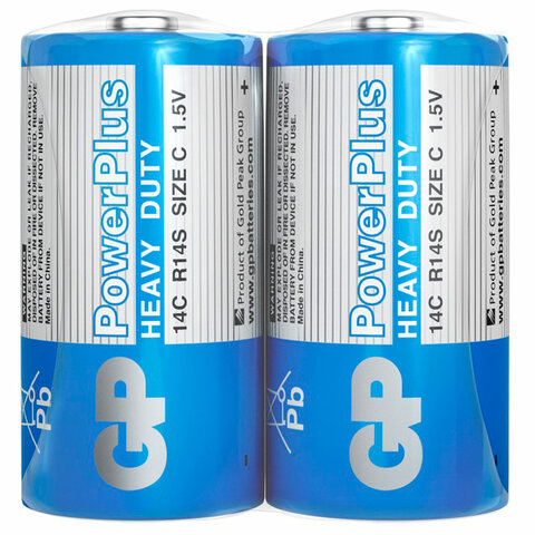 Батарейки КОМПЛЕКТ 2 шт., GP PowerPlus C (14C), солевые