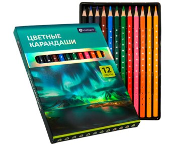 Карандаши 12 цв. INTELLIGENT DN-7903 Трехгранные, деревянные, заточенные,