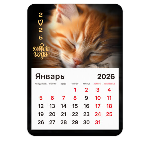 Календарь отрывной на магните на 2026 г., BRAUBERG, 130х180 мм, склейка, "Котик"