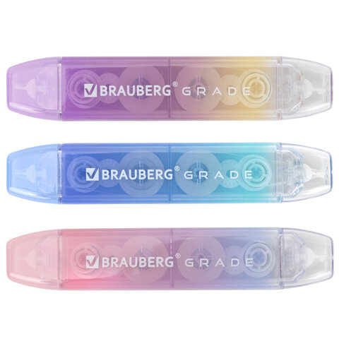 Корректирующая лента двусторонняя BRAUBERG "GRADE PASTEL", 5 мм x 10 м, корпус ассорти, блистер