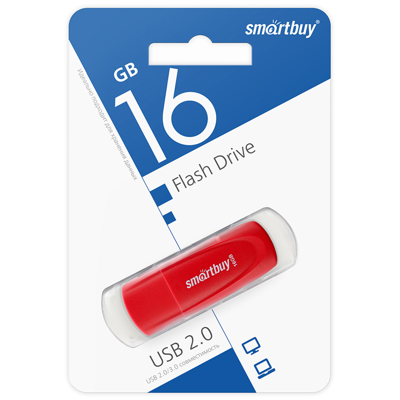 Память Smart Buy "Scout" 16GB, USB 2.0 Flash Drive, красный