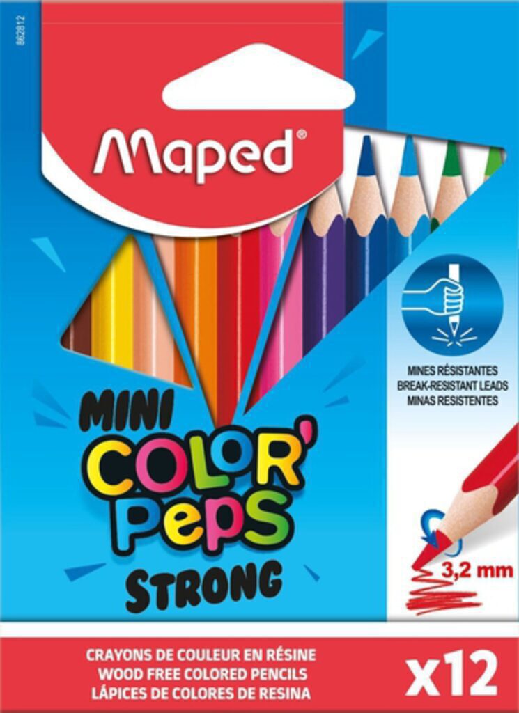 Карандаши цвет. 12цв Maped Color Peps Strong мини, ударопрочные 134645
