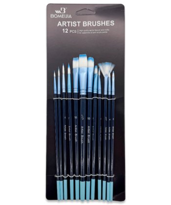 Кисти набор 12 шт. Синтетика DL-425 Круглые (№1,3,5,7), плоские (№6,10,1/2), овальные (№2,4,10), вее