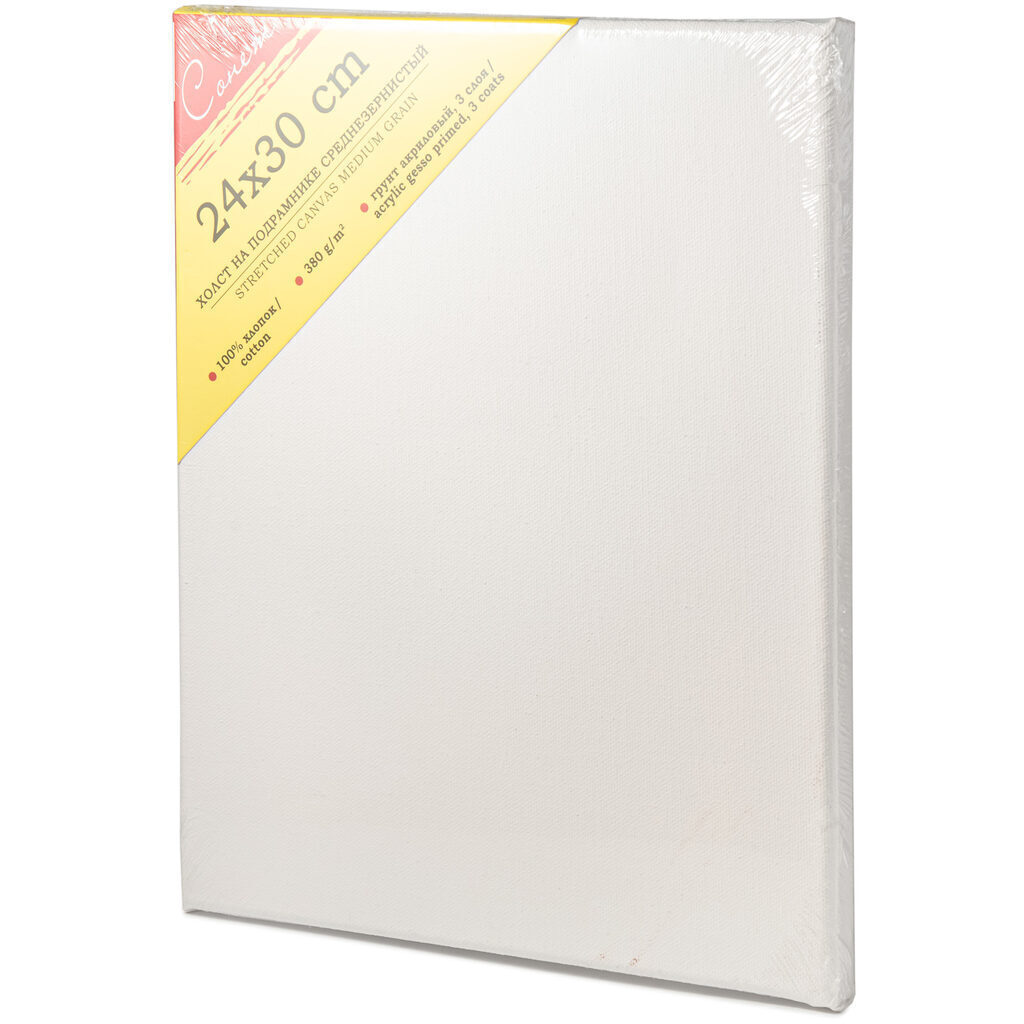 Холст на подрамнике 24*30см, хлопок 100% ,380 г/м2, среднее зерно, акрил, белый ЗХК