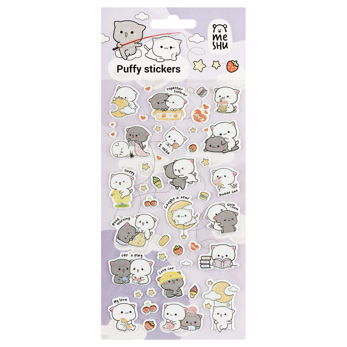 Наклейки объемные MESHU "Cute kittens", 10*23см, с блестками,  пакет европодвес
