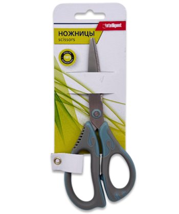 Ножницы INTELLIGENT DK-22 175 мм с ассиметрич. пластик. ручками с резин. вст., серо-зеленые