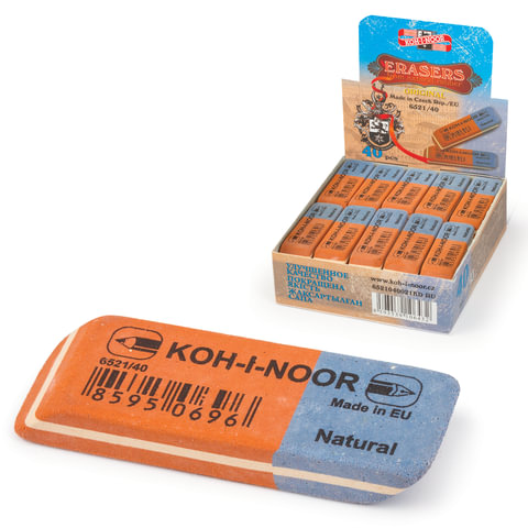 Ластик KOH-I-NOOR 6521/40, 57x19,5x8 мм, красно-синий, прямоугольный, скошенные края, каучук