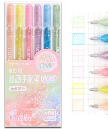 Ручки гелевые набор- 6 цв. DN-322 "Пастель" 1,0мм, прозрачный круглый корпус, с глиттером, в уп ПВХ