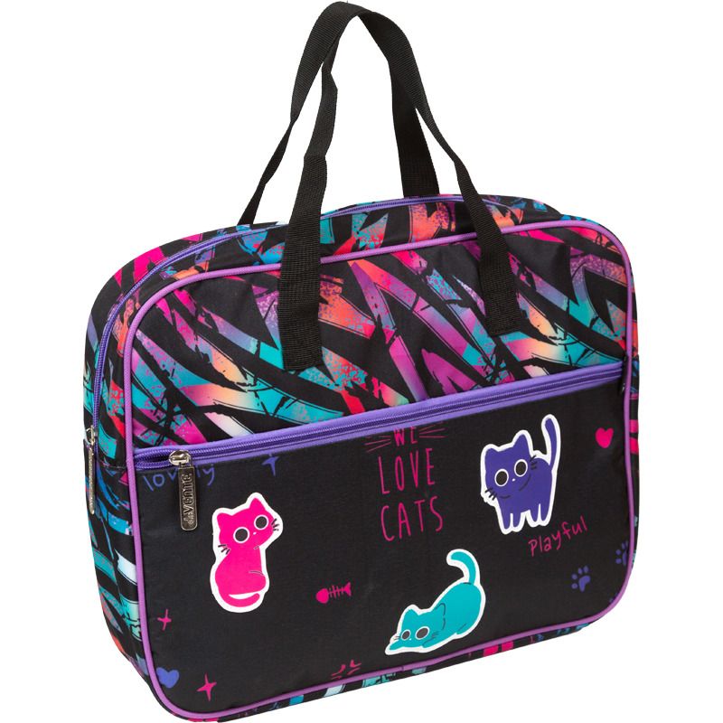 Папка А4 (360*280*80) с ручками, молния, ткань " Funny Cats", внешний карман на молнии 249708