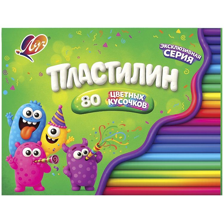 Пластилин 80цв.кусочков 690гр., со стеком, карт.упак.,буклет Луч ПК