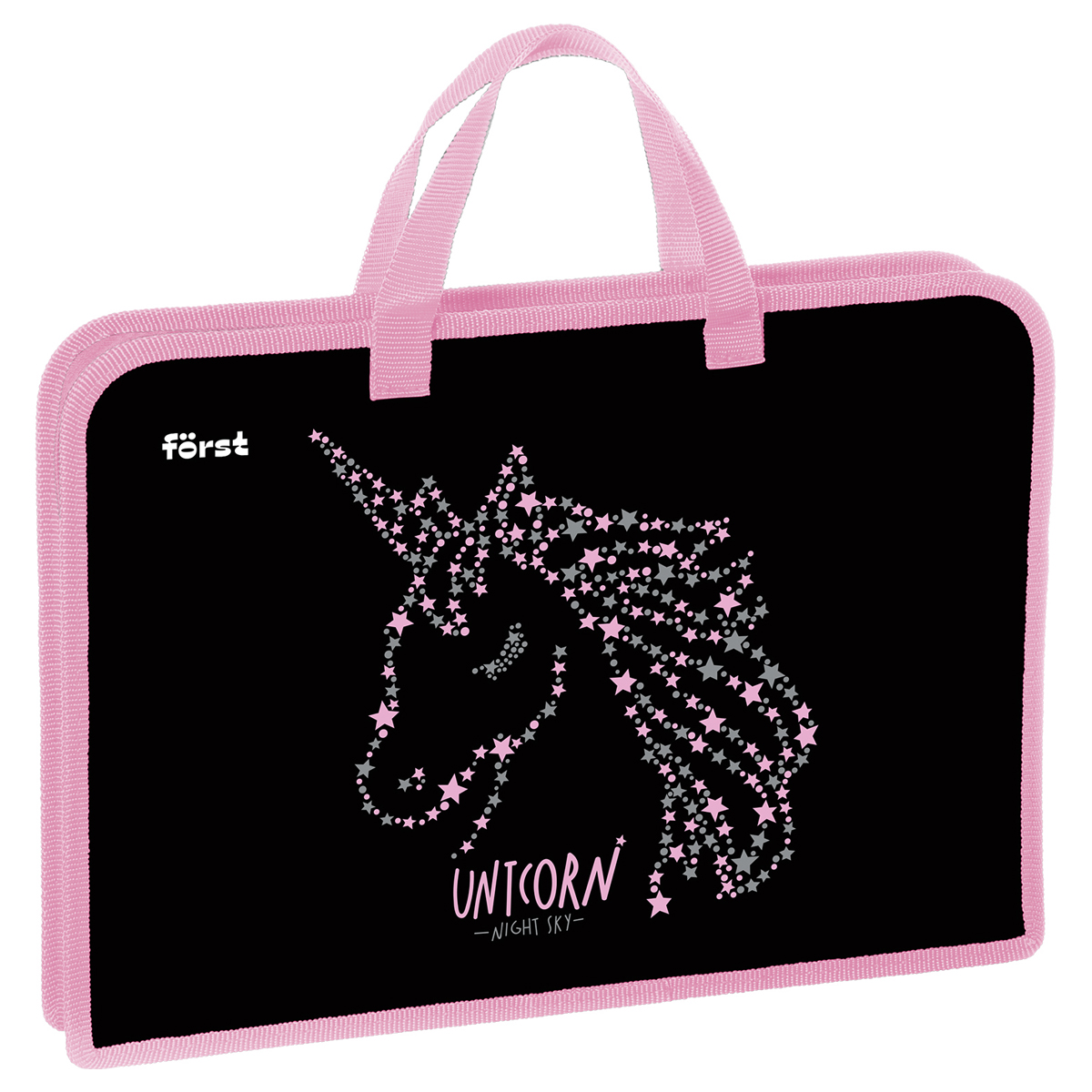 Папка с ручками 1 отделение, А4 Först "Magic unicorn", 340*245*40мм, пластик, на молнии (осн 367934)
