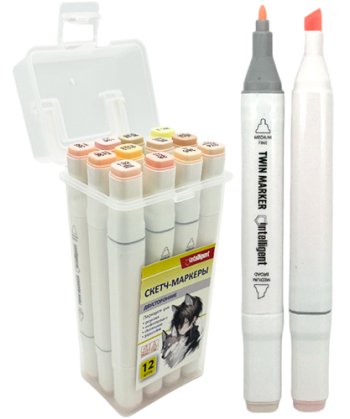 Скетч-маркеры 12 цв. DH-2 INTELLIGENT "Телесные" двусторонние (пулевидный+скошенный)