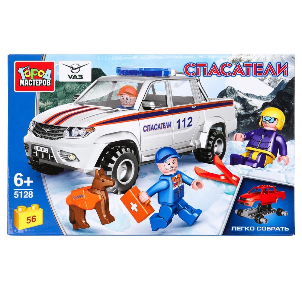 Конструктор UAZ PICKUP горные спасатели, 56 дет. (легко собрать) Город мастеров в кор.2*18шт