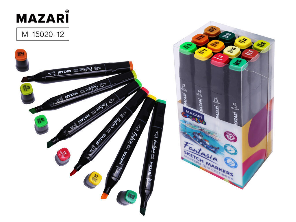 Набор маркеров для скетчинга 12цв. FANTASIA. Autumn colors, двусторон., 3,0-6,2мм MAZARI