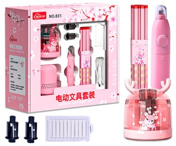 Точилка+ ластик DO-362 "Оленёнок" набор на батарейках: точилка и ластик электрические, карандаши, см