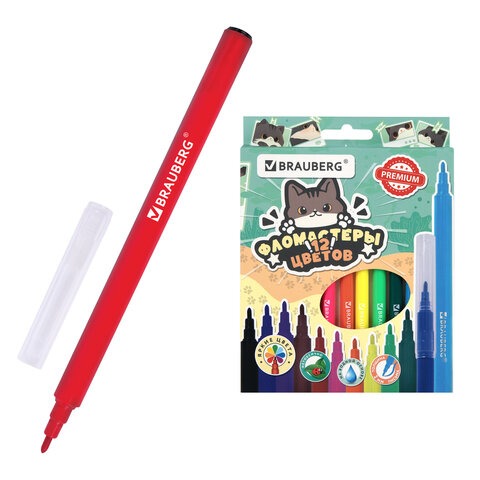 Фломастеры кросс-серия МИЛЫЕ КОТЫ, 12 цветов, вентилируемый колпачок, картонная коробка с европодвес