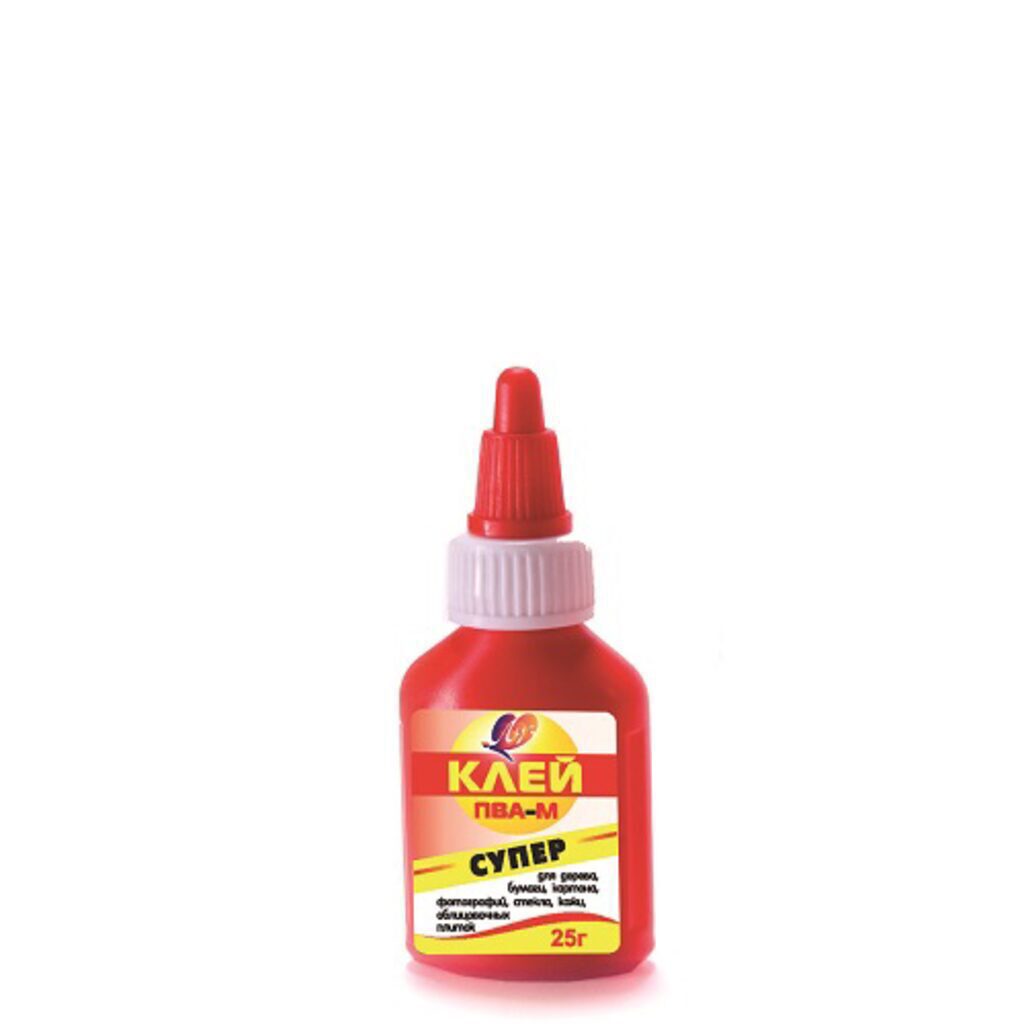 Клей ПВА-М 25 гр. "СУПЕР" , навинчивающ. крышка, красный флакон