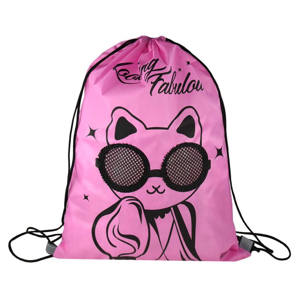 Мешок для обуви 1 отд, 360*480, светоотр."Фэшн кошка"