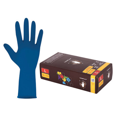 Перчатки латексные смотровые 25 пар (50 штук), размер 8-9, L (большой), синие, SAFE&CARE High Risk DL/TL210