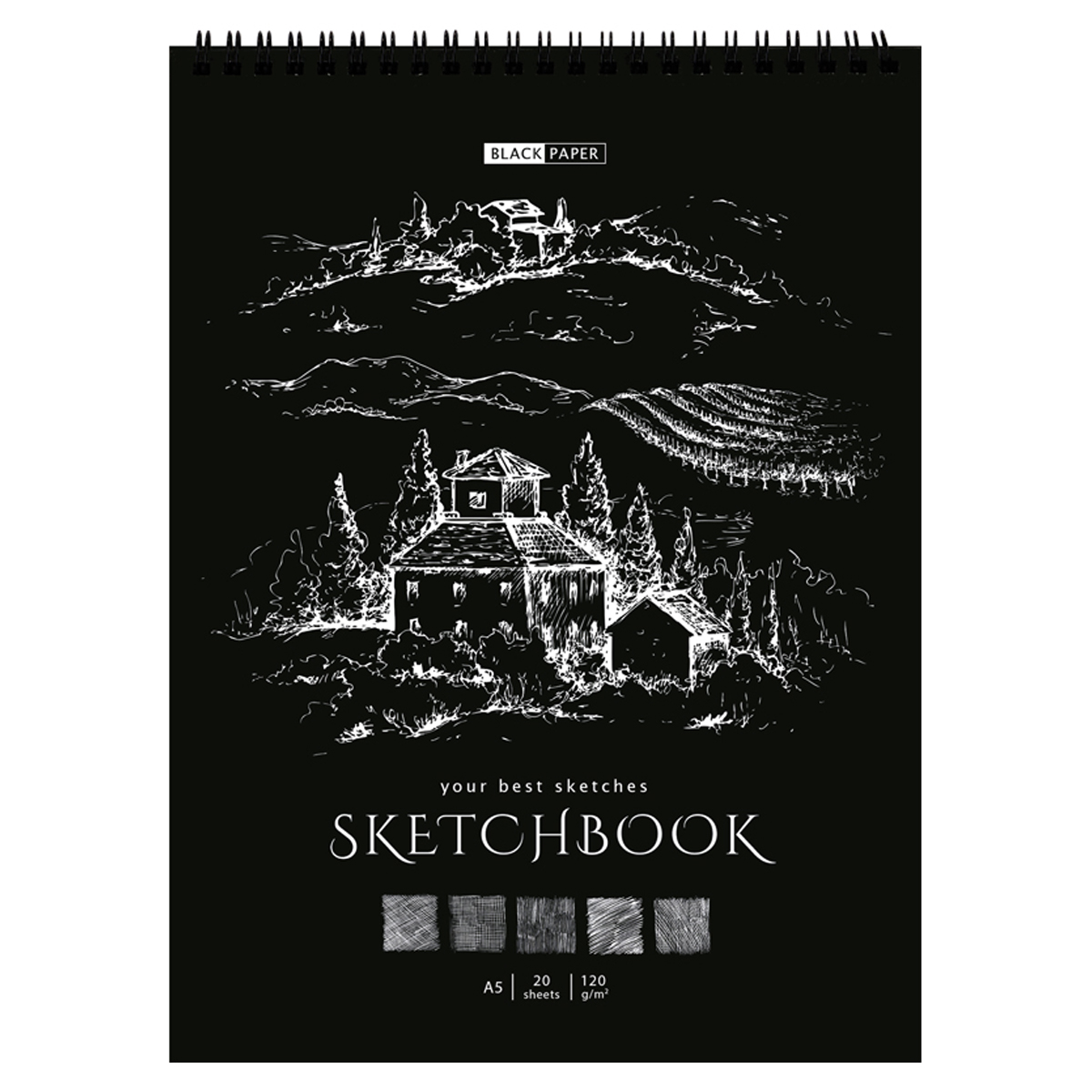 Скетчбук 20л., А5 ArtSpace "Black line. House", на гребне, черный блок,120г/м2