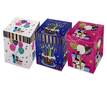 Пакет подарочный-Короб 15*15*16см. DN-253 "Праздник" квадратный, картон, с крышкой и шнуром, складно