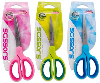 Ножницы Yalong YL96256 180мм, прорезиненные ручки, закругленные концы, цвета ассорти, блистер