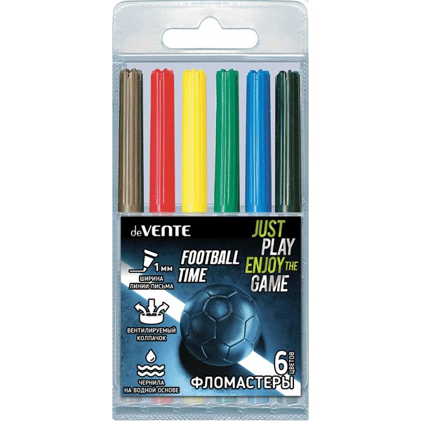 Фломастеры 6цв "deVENTE. Football Time", вентил.колпачок, блистер