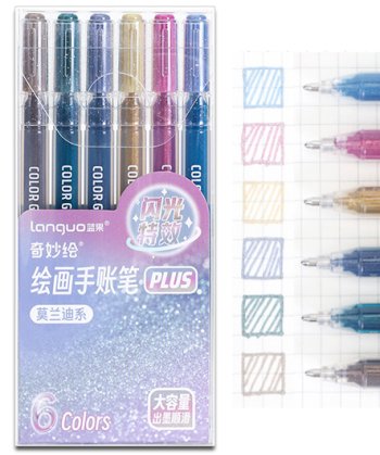 Ручки гелевые набор- 6 цв. DL-545/DN-320 "Моранди" 1,0мм, прозрачный круглый корпус, с глиттером, в