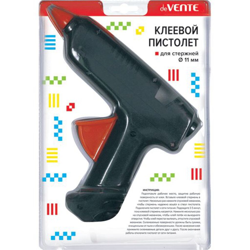 Клеевой пистолет, мощность 60 Вт, диаметр клеевого стержня 1,1см (2 стержня в комплекте) deVENTE