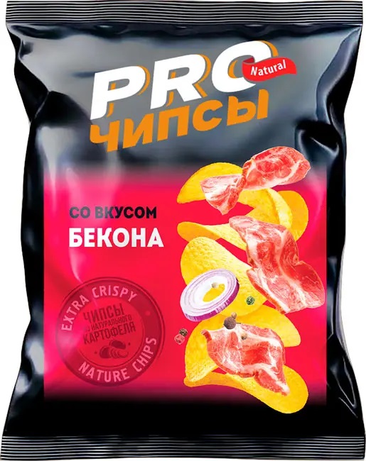 «PRO-Чипсы», чипсы со вкусом бекона, произведены из свежего картофеля, 60 г