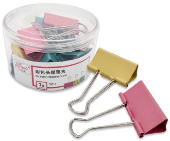 Зажим для бумаг 51мм DM-340 цветной металлический, в пластиковой баночке