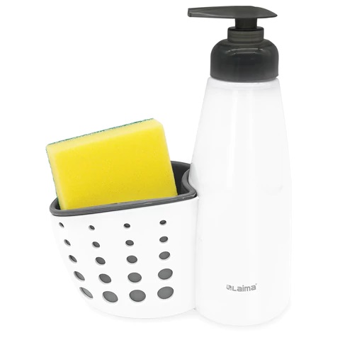 Дозатор для моющего средства, органайзер кухонный + губка, БЕЛЫЙ, 8х20х16 см, LAIMA HOME