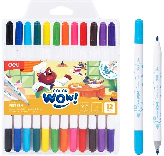 Фломастеры 12цв "Deli. COLORWOW! ", двусторон., смываемые