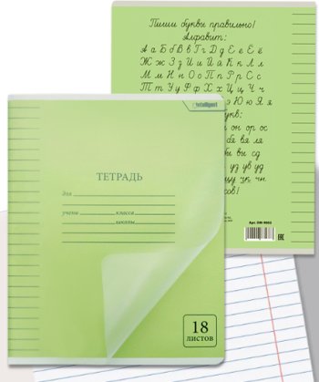 Тетрадь 18 л. (линейка) INTELLIGENT DM-9002 "Классика" зеленая, пластиковая обложка, с алфавитом (10