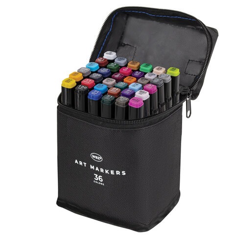 Маркеры для скетчинга двусторонние, НАБОР 36 шт., текстильный чехол, WBZ (ВБЗ), 152572