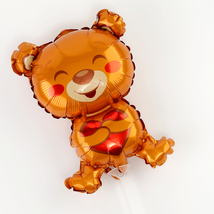 Воздушный шар фольгированный 16" «Мишка с сердцем», фигура, для палочки